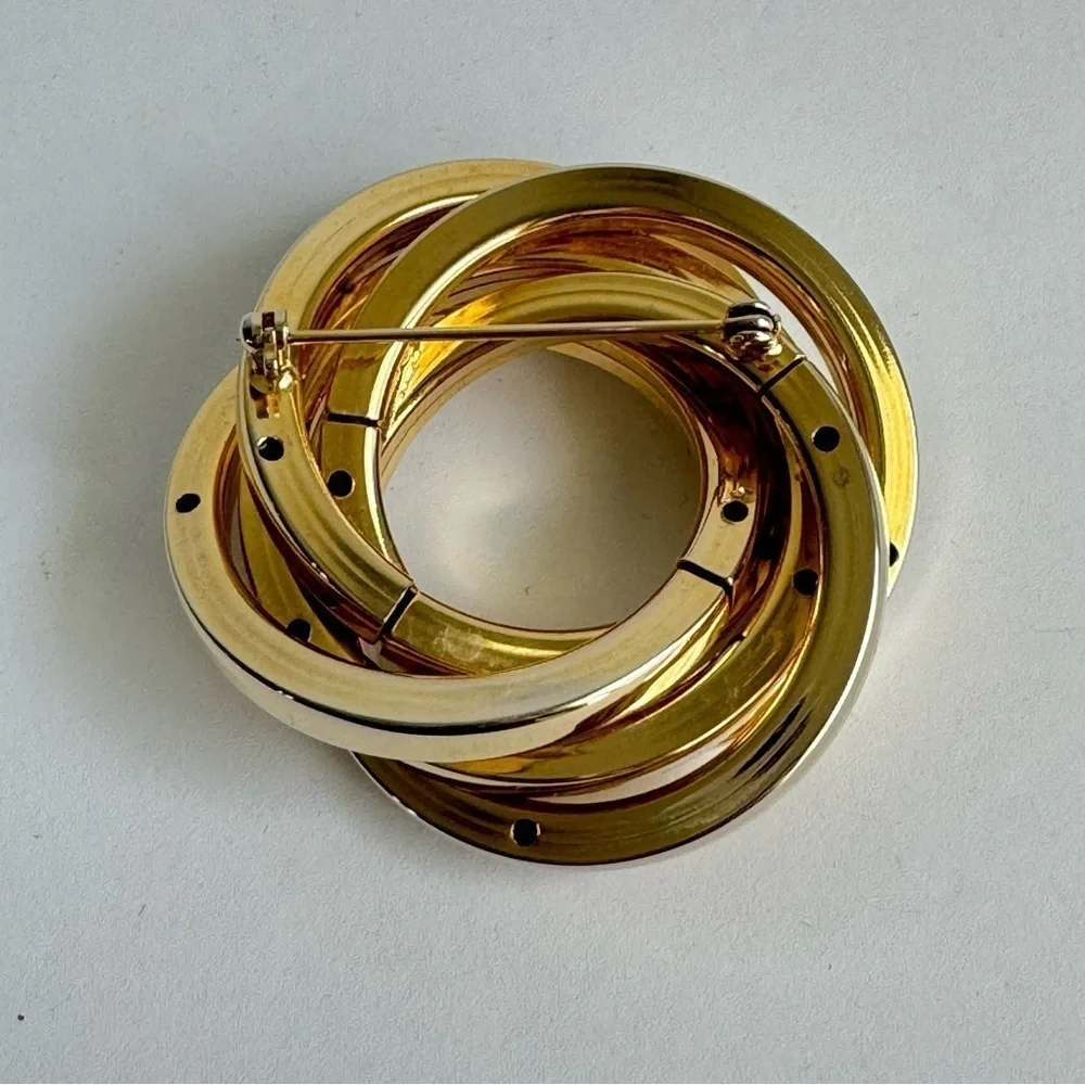 Vintage Gold Tone Concentric Circles Brooch Wreath Statement Large‎ Cocktail Pin